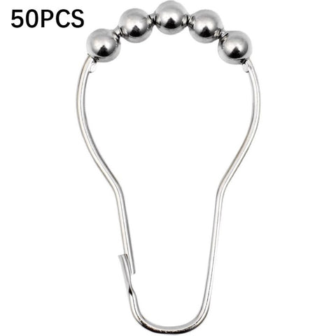 50Pcs 5-Beads Gourd Shaped Ring Stainless Steel Roller Ball Shower Curtain Hook