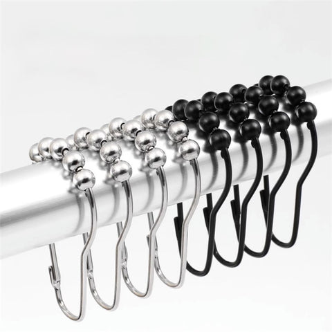 50Pcs 5-Beads Gourd Shaped Ring Stainless Steel Roller Ball Shower Curtain Hook