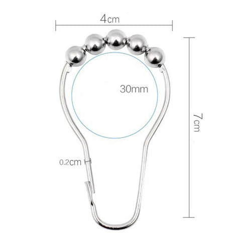 12Pcs Gourd Shaped Ring Stainless Steel 5-Beads Roller Ball Shower Curtain Hook