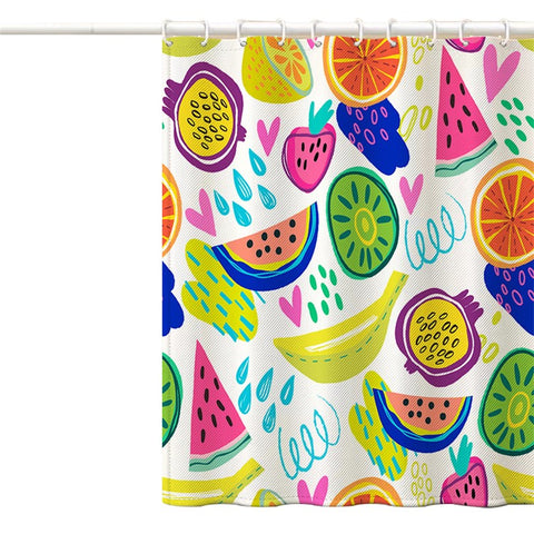 150x180cm Polyester Shower Curtains 3D Fruit Pattern Washable Bath Curtain with 12 Hooks