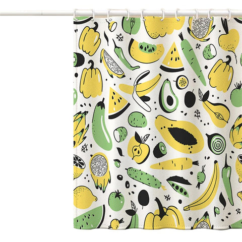 120x180cm Shower Curtain with Hooks 3D Fruit Pattern Polyester Fabric Mildew Resistant Curtain