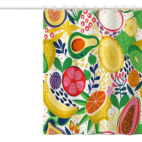 120x180cm Shower Curtain with Hooks 3D Fruit Pattern Polyester Fabric Mildew Resistant Curtain
