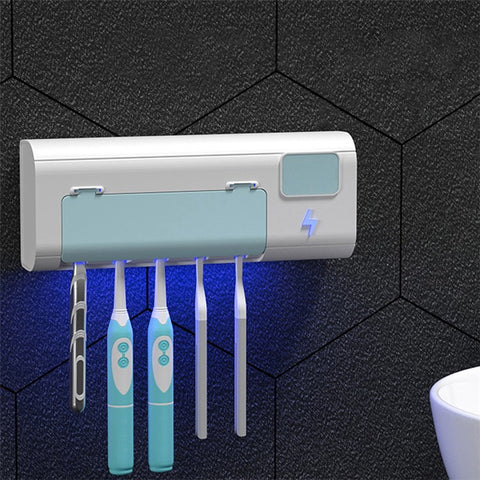 UVC Light Toothbrush Holder Cleaner Wall Mount Sterilizer Box Ultraviolet Toothbrush Rack