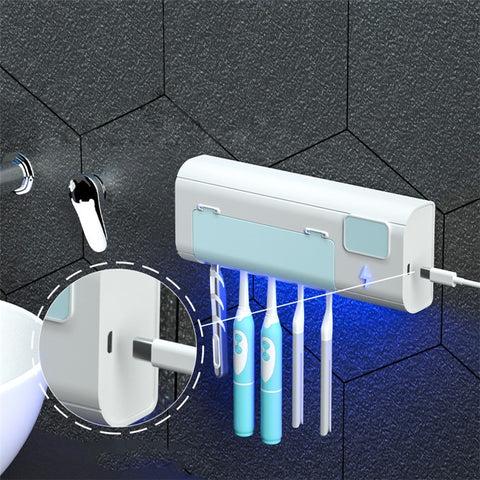 UVC Light Toothbrush Holder Cleaner Wall Mount Sterilizer Box Ultraviolet Toothbrush Rack