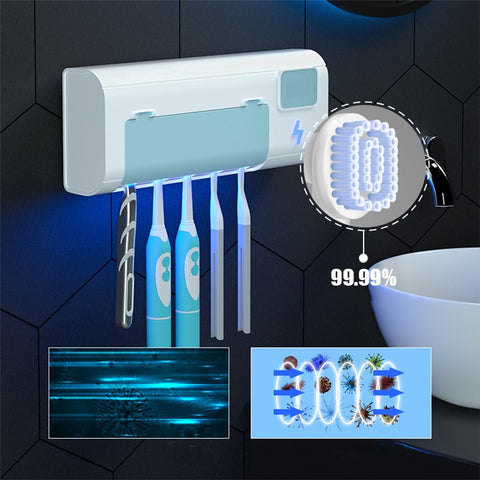 UVC Light Toothbrush Holder Cleaner Wall Mount Sterilizer Box Ultraviolet Toothbrush Rack