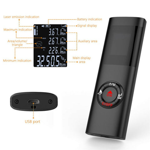 40m Multifunctional LCD Digital Laser Meter Mini Smart Rangefinder Portable Distance Measuring Tool Support USB Charging