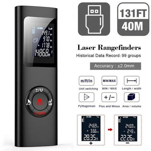 40m Multifunctional LCD Digital Laser Meter Mini Smart Rangefinder Portable Distance Measuring Tool Support USB Charging