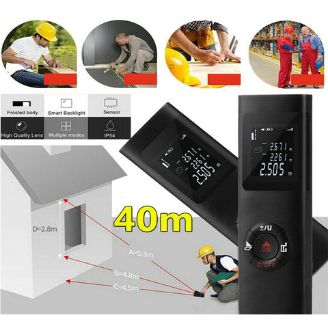 40m Multifunctional LCD Digital Laser Meter Mini Smart Rangefinder Portable Distance Measuring Tool Support USB Charging