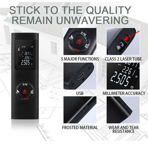 40m Multifunctional LCD Digital Laser Meter Mini Smart Rangefinder Portable Distance Measuring Tool Support USB Charging