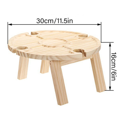 Outdoor Wine Picnic Table 30x16cm Folding Portable Wooden Snack and Cheese Tray with 4 Wine Glasses Holder