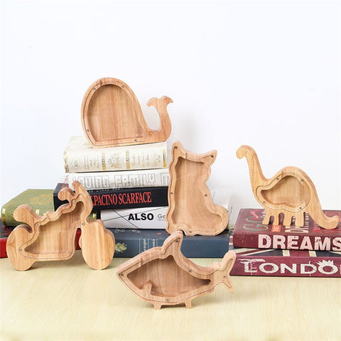 Creative Wooden Animal Piggy Bank Transparent Animal Coin Collect Box Piggy for Kids Gift
