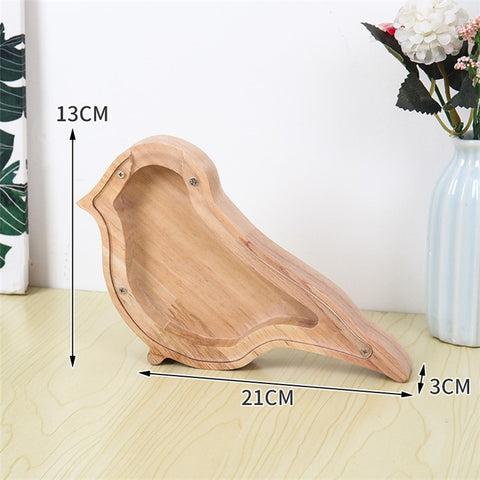 Creative Wooden Animal Piggy Bank Transparent Animal Coin Collect Box Piggy for Kids Gift