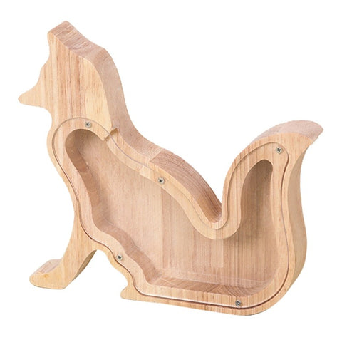 Creative Wooden Animal Piggy Bank Transparent Animal Coin Collect Box Piggy for Kids Gift