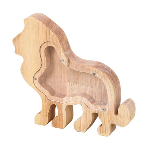 Creative Wooden Animal Piggy Bank Transparent Animal Coin Collect Box Piggy for Kids Gift