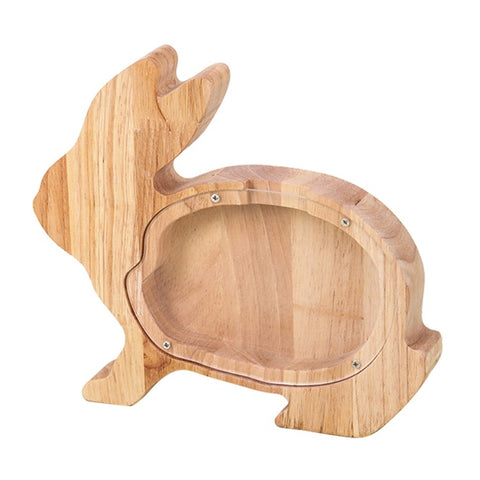 Creative Wooden Animal Piggy Bank Transparent Animal Coin Collect Box Piggy for Kids Gift