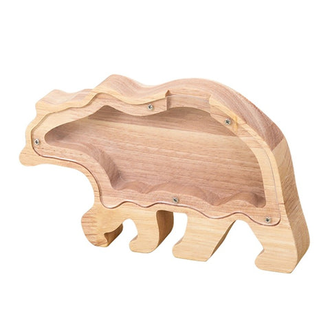Creative Wooden Animal Piggy Bank Transparent Animal Coin Collect Box Piggy for Kids Gift