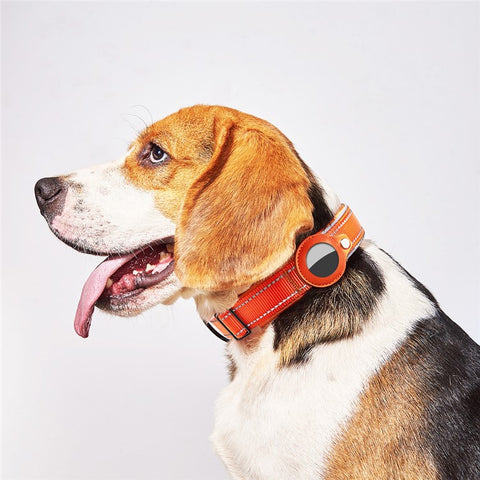 Reflective PU Leather Pet Dog Collar for AirTag Bluetooth-compatible Tracker Holder Case, Size: S