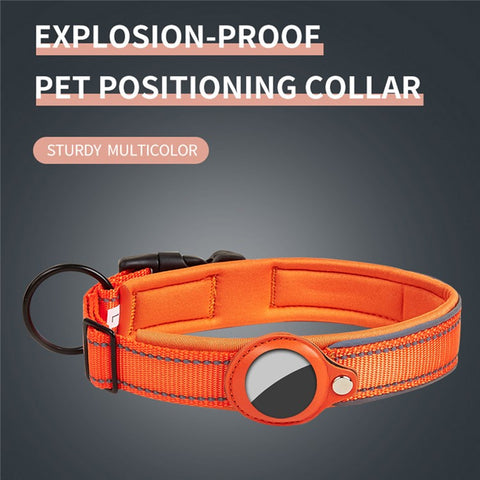 Reflective PU Leather Pet Dog Collar for AirTag Bluetooth-compatible Tracker Holder Case, Size: S