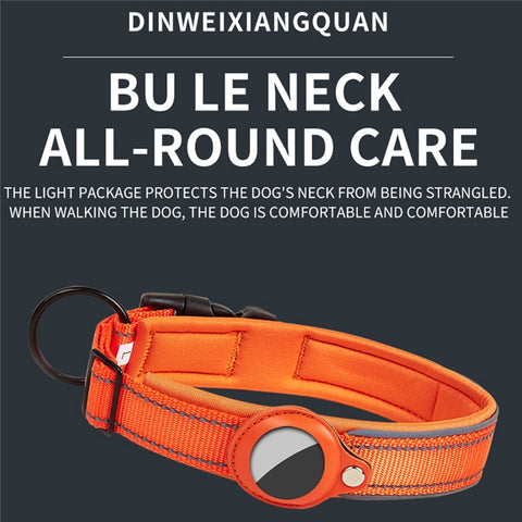 Reflective PU Leather Pet Dog Collar for AirTag Bluetooth-compatible Tracker Holder Case, Size: S
