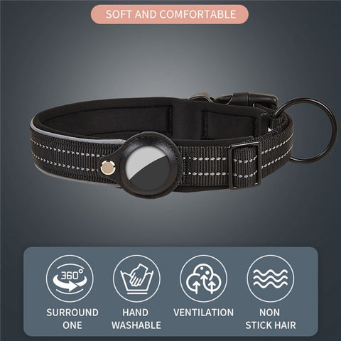 Reflective PU Leather Pet Dog Collar for AirTag Bluetooth-compatible Tracker Holder Case, Size: S