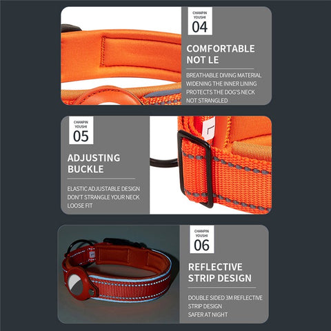 Reflective PU Leather Pet Dog Collar for AirTag Bluetooth-compatible Tracker Holder Case, Size: S
