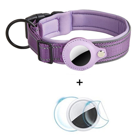 Reflective PU Leather Pet Dog Collar for AirTag Bluetooth-compatible Tracker Holder Case, Size: S