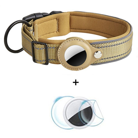 Reflective PU Leather Pet Dog Collar for AirTag Bluetooth-compatible Tracker Holder Case, Size: S