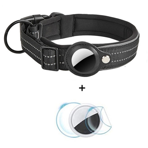 Reflective PU Leather Pet Dog Collar for AirTag Bluetooth-compatible Tracker Holder Case, Size: S