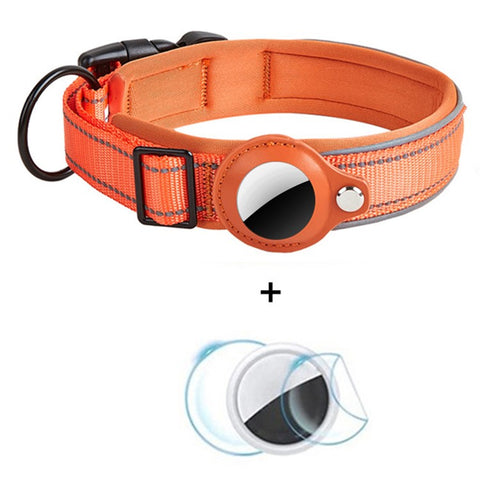 Reflective PU Leather Pet Dog Collar for AirTag Bluetooth-compatible Tracker Holder Case, Size: L