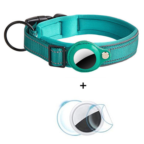 Reflective PU Leather Pet Dog Collar for AirTag Bluetooth-compatible Tracker Holder Case, Size: L