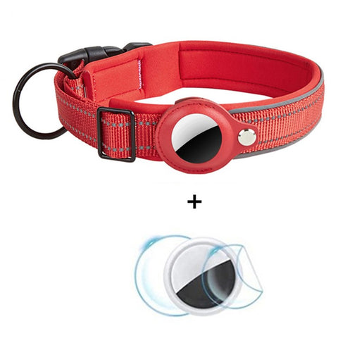 Reflective PU Leather Pet Dog Collar for AirTag Bluetooth-compatible Tracker Holder Case, Size: L