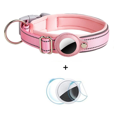 Reflective PU Leather Pet Dog Collar for AirTag Bluetooth-compatible Tracker Holder Case, Size: L