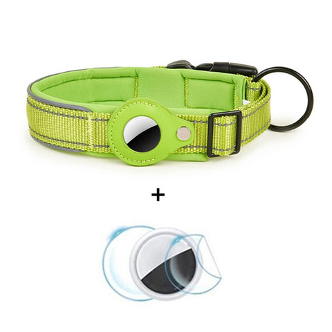 Reflective PU Leather Pet Dog Collar for AirTag Bluetooth-compatible Tracker Holder Case, Size: L