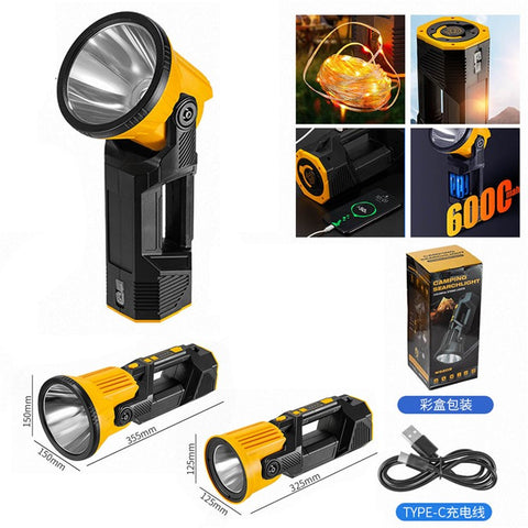 Rotatable Head Solar Powered P50 Flashlight RGB Handheld Lantern Camping Search Light