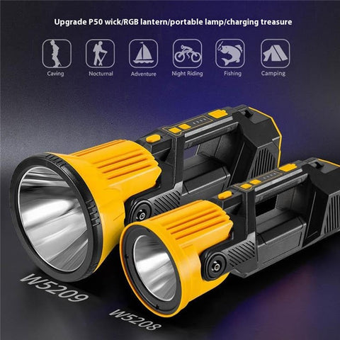 Rotatable Head Solar Powered P50 Flashlight RGB Handheld Lantern Camping Search Light