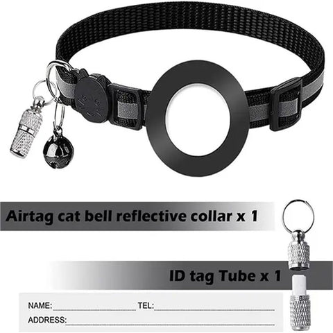 For AirTag Tracker Reflective Pet Collar Silicone Protective Case with ID Address Tag