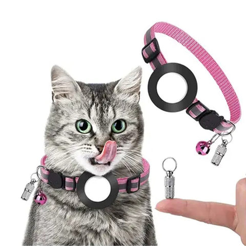For AirTag Tracker Reflective Pet Collar Silicone Protective Case with ID Address Tag