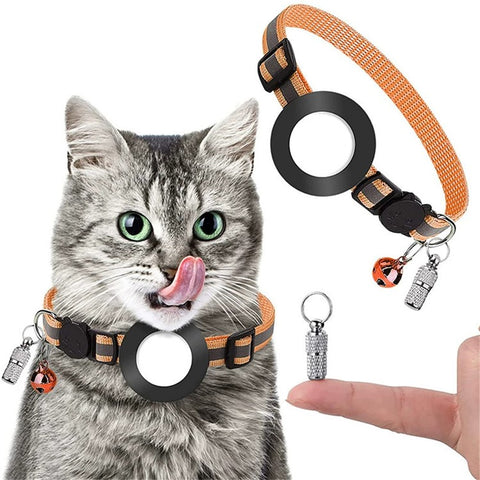 For AirTag Tracker Reflective Pet Collar Silicone Protective Case with ID Address Tag