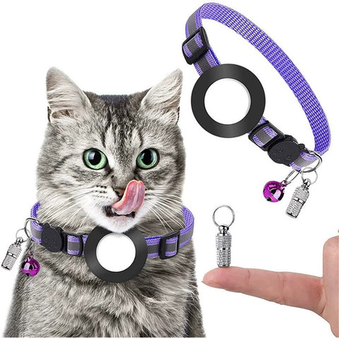 For AirTag Tracker Reflective Pet Collar Silicone Protective Case with ID Address Tag