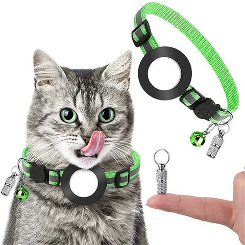For AirTag Tracker Reflective Pet Collar Silicone Protective Case with ID Address Tag
