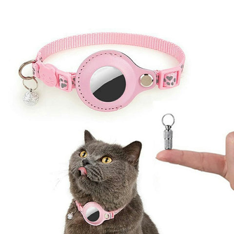 For AirTag Tracker Pet Collar Reflective Paw Print PU Leather Protective Case with ID Address Tag