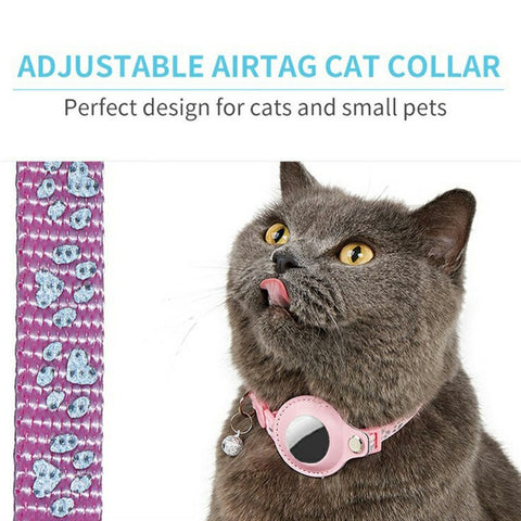 For AirTag Tracker Pet Collar Reflective Paw Print PU Leather Protective Case with ID Address Tag