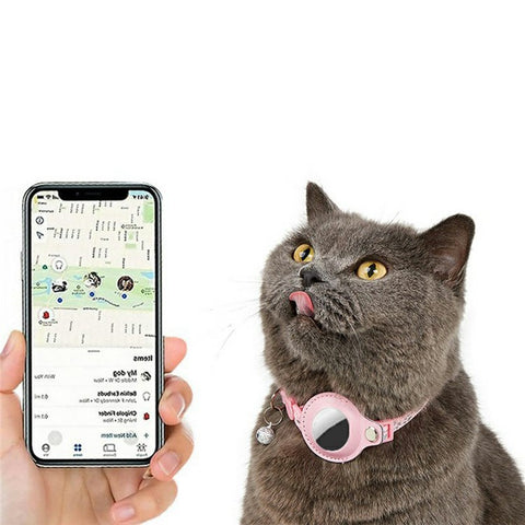For AirTag Tracker Pet Collar Reflective Paw Print PU Leather Protective Case with ID Address Tag