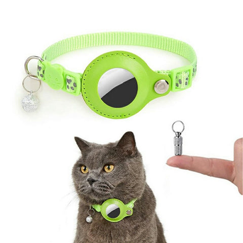 For AirTag Tracker Pet Collar Reflective Paw Print PU Leather Protective Case with ID Address Tag