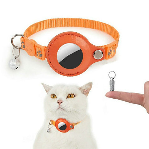 For AirTag Tracker Pet Collar Reflective Paw Print PU Leather Protective Case with ID Address Tag
