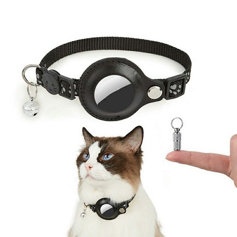 For AirTag Tracker Pet Collar Reflective Paw Print PU Leather Protective Case with ID Address Tag