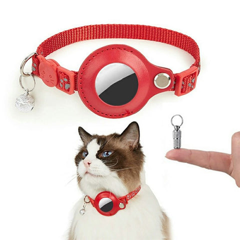 For AirTag Tracker Pet Collar Reflective Paw Print PU Leather Protective Case with ID Address Tag