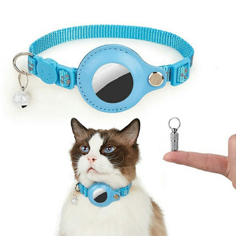 For AirTag Tracker Pet Collar Reflective Paw Print PU Leather Protective Case with ID Address Tag