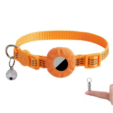For AirTag Tracker Silicone Protective Case Pet Collar with Reflective Strips and ID Address Tag
