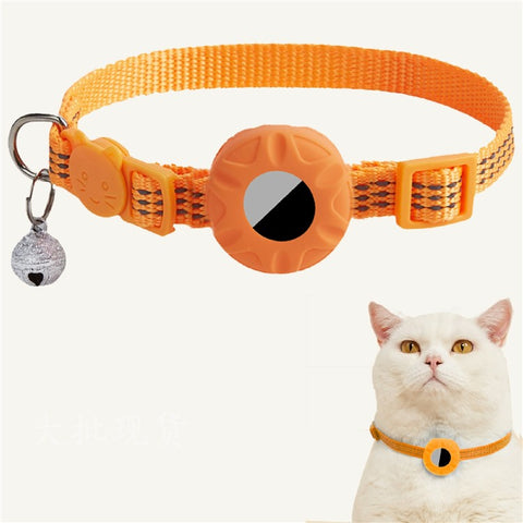 For AirTag Tracker Silicone Protective Case Pet Collar with Reflective Strips and ID Address Tag